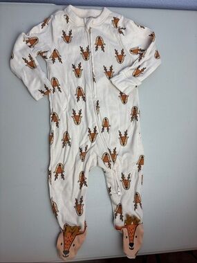 Old Navy 100% Cotton Reindeer Footed One-Piece with Brown Orange Reindeer Print